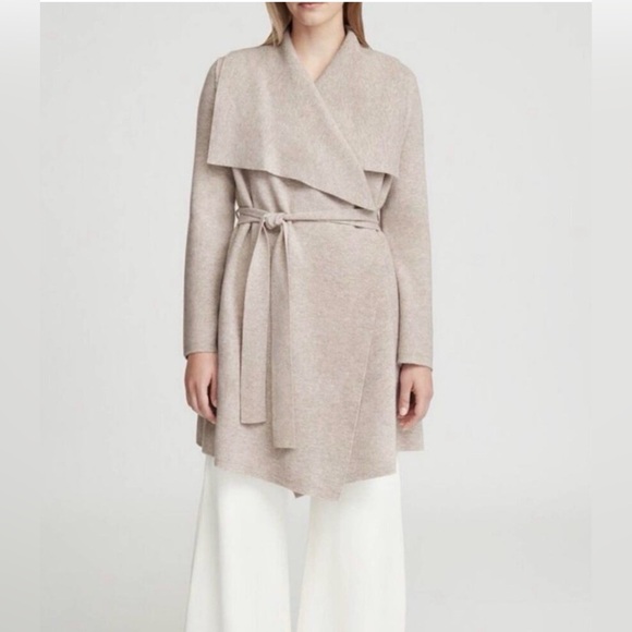 Cuyana Wool Cashmere Short Wrap cardigan sweater in beige size M/L